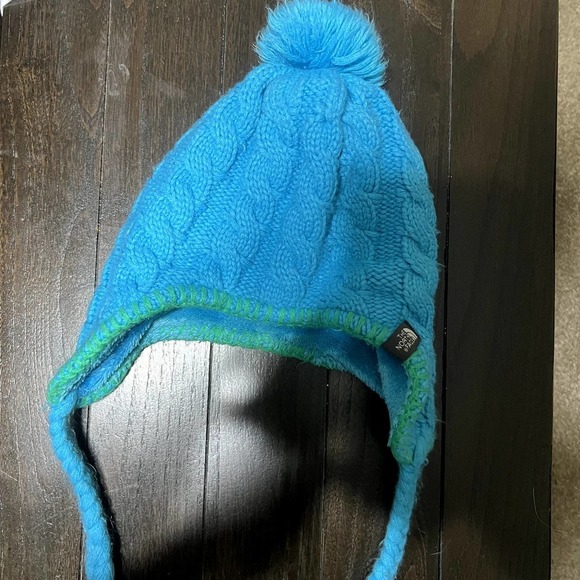 The North Face Blue Kids Sock Hat Beanie with Pom Pom Ball - Picture 1 of 3